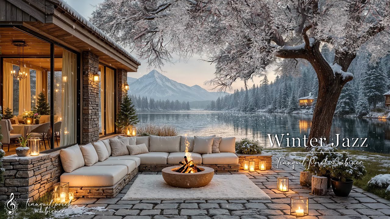 Cozy Patio Café With Relaxing Winter Jazz | Morning Jazz Ambience and Warm Fireplace for Study, Work
