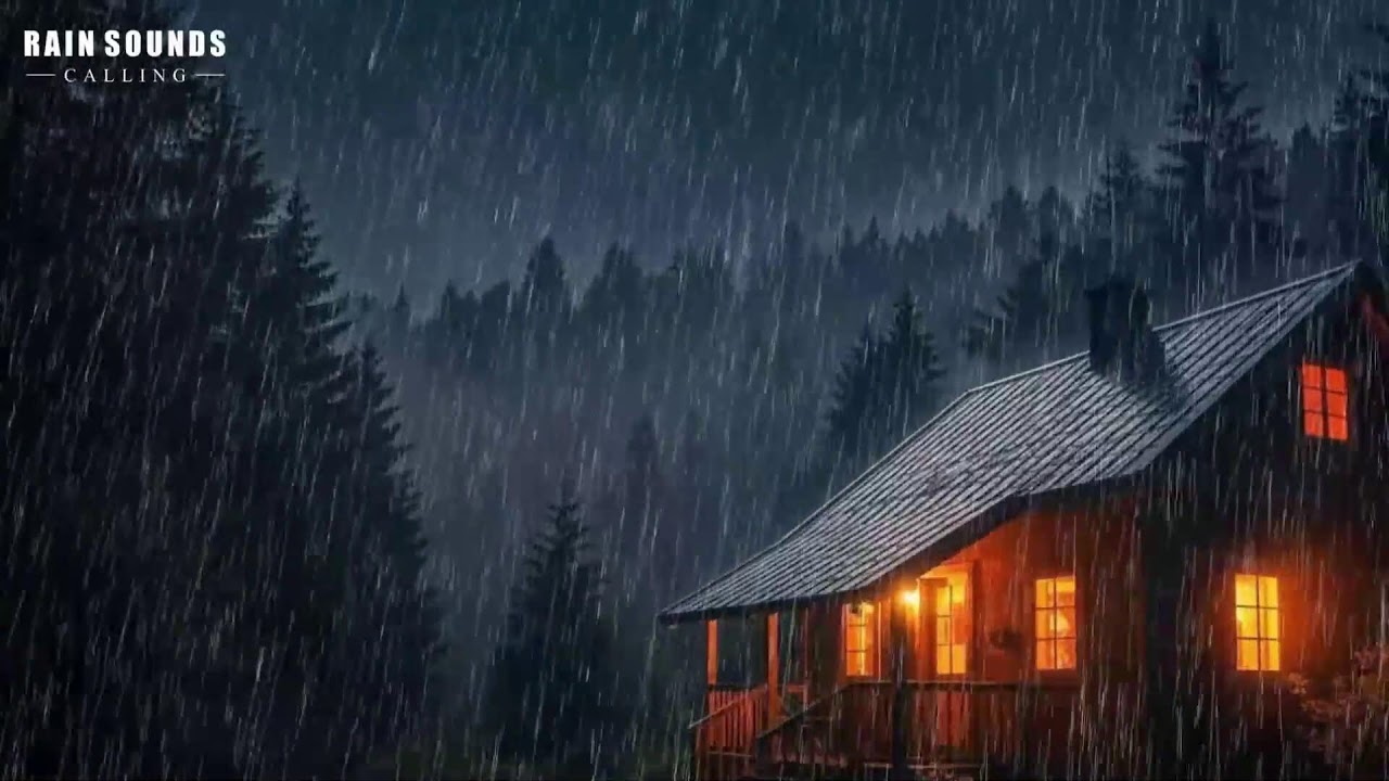 Rain Sounds and Thunder on Cozy Cabin During Heavy Night Storm | Calm Sleep ASMR