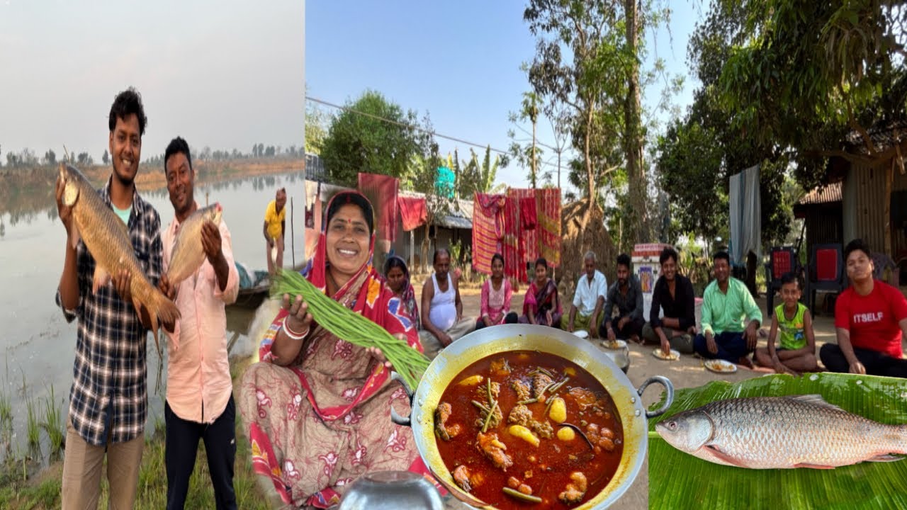 নদীর বড়ো রুইমাছ সজনের ডাটা দিয়ে লাল ঝোল রান্না করে জমিয়ে খাওয়া-দাওয়া||