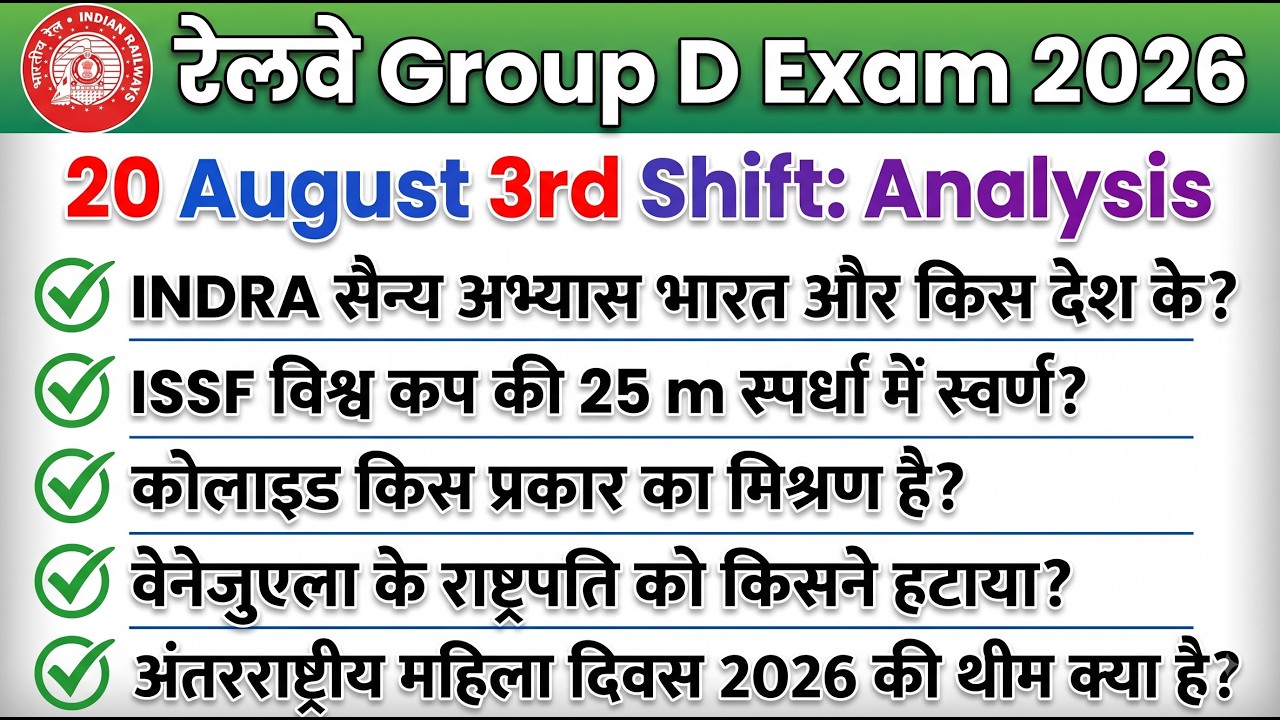 RRB Group D 20 August 2026 3rd Shift Exam Analysis | आज के सभी Questions | Group D Paper Analysis