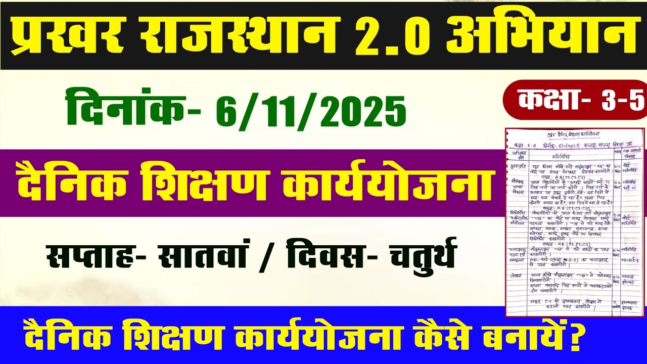 प्रखर राजस्थान 2.0 अभियान l ओआर&zwnj;एफ दैनिक शिक्षण कार्ययोजना l ORF 6 नवंबर दैनिक शिक्षण कार्ययोजना 