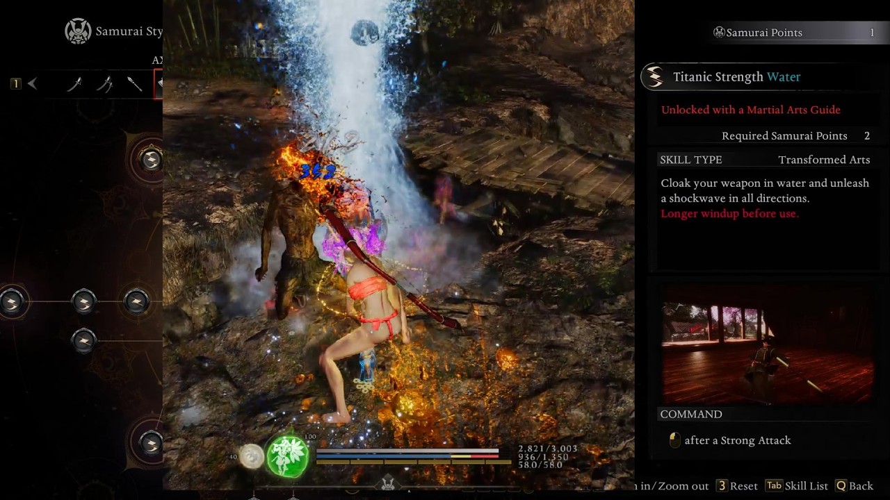 Nioh 3 Titanic Strength Water Demonstration Free Water Debuff for Axes Advanced Martial Art