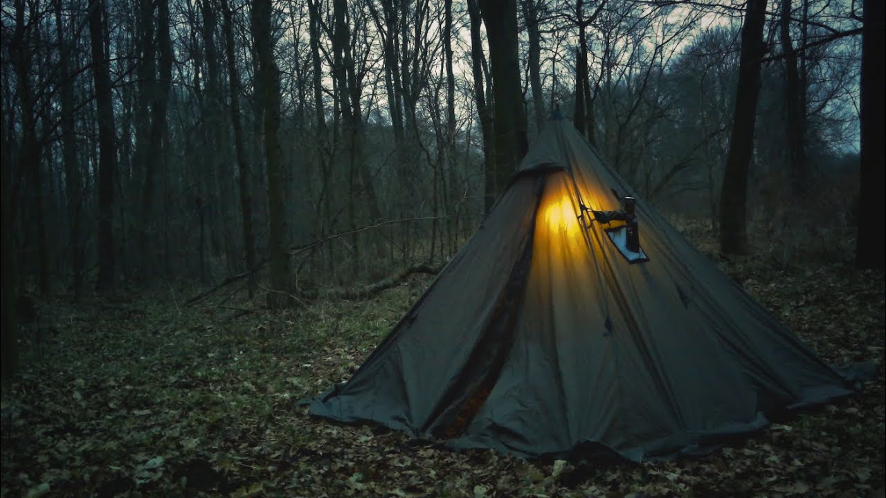 A solo campsite, cold and dark forest #camping #forest