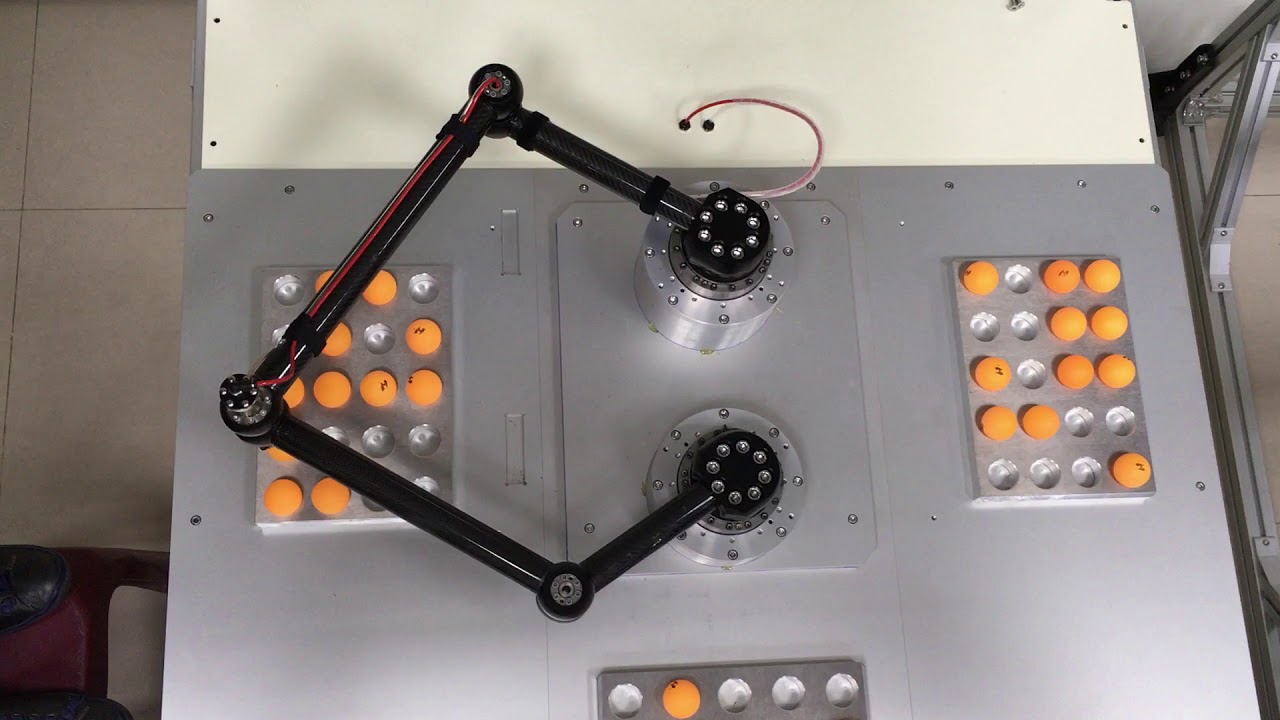 Pentagon Robot, Five-bar robot Parallel linking to lead end-effector (SHOW, top view)
