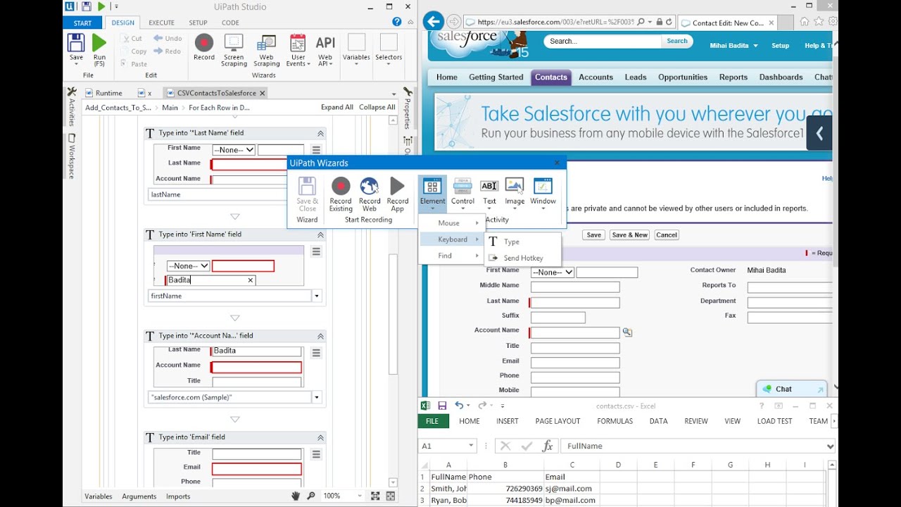 Web Data Entry Automation. CSV to Salesforce - UiPath Studio