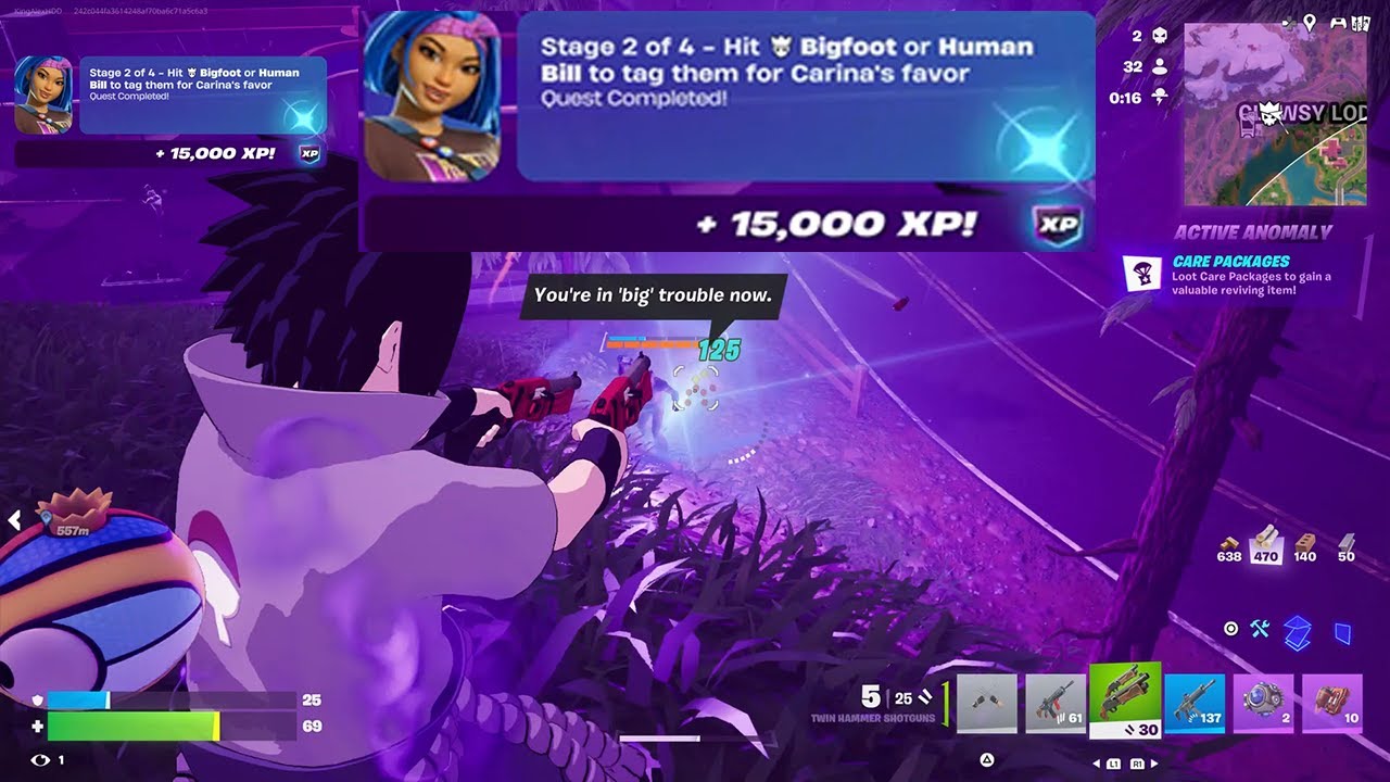 How to EASILY Hit Bigfoot or Human Bill to tag them for Carina's favor in Fortnite locations Quest!