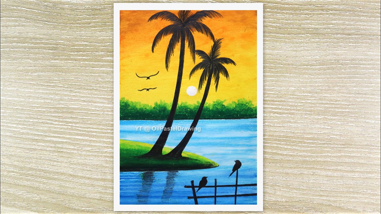 Beautiful Sunset Scenery with Oil Pastels, Oil Pastel Drawing 2025