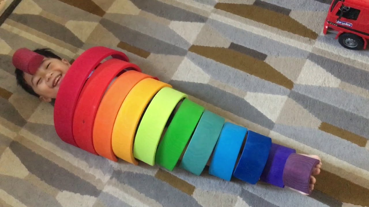 Grimm's Large 12-Piece Rainbow Stacker - Wooden Nesting Puzzle/Creative Building Blocks