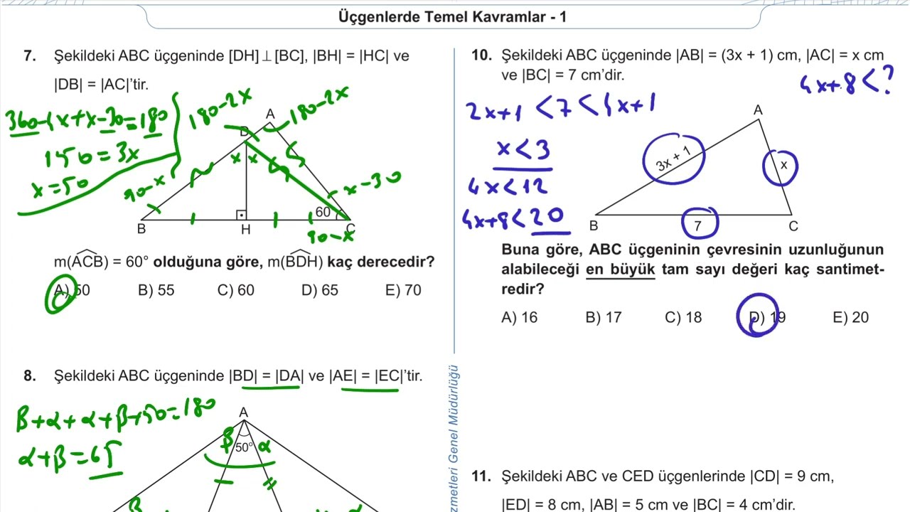 9. Sınıf Matematik Kazanım Kavrama Test 25 (Üçgenlerde Temel Kavramlar) Çözümler