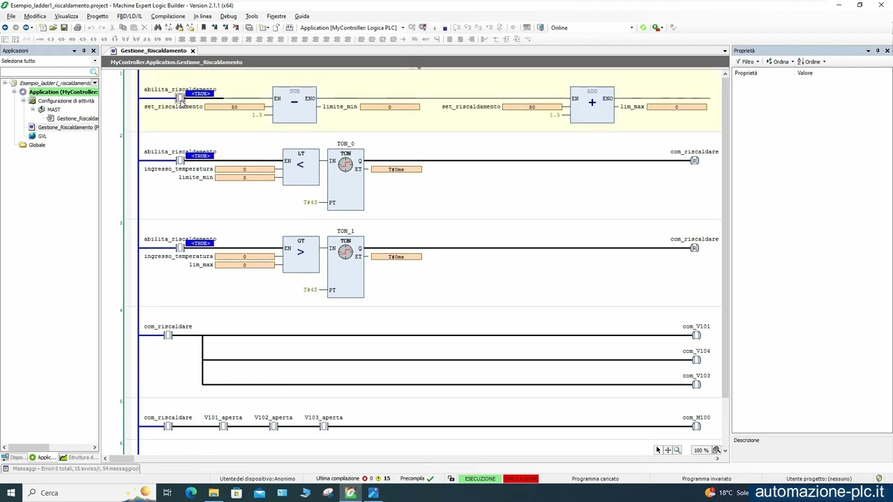Corso di programmazione PLC Schneider in Logic Builder: esempio programma ladder