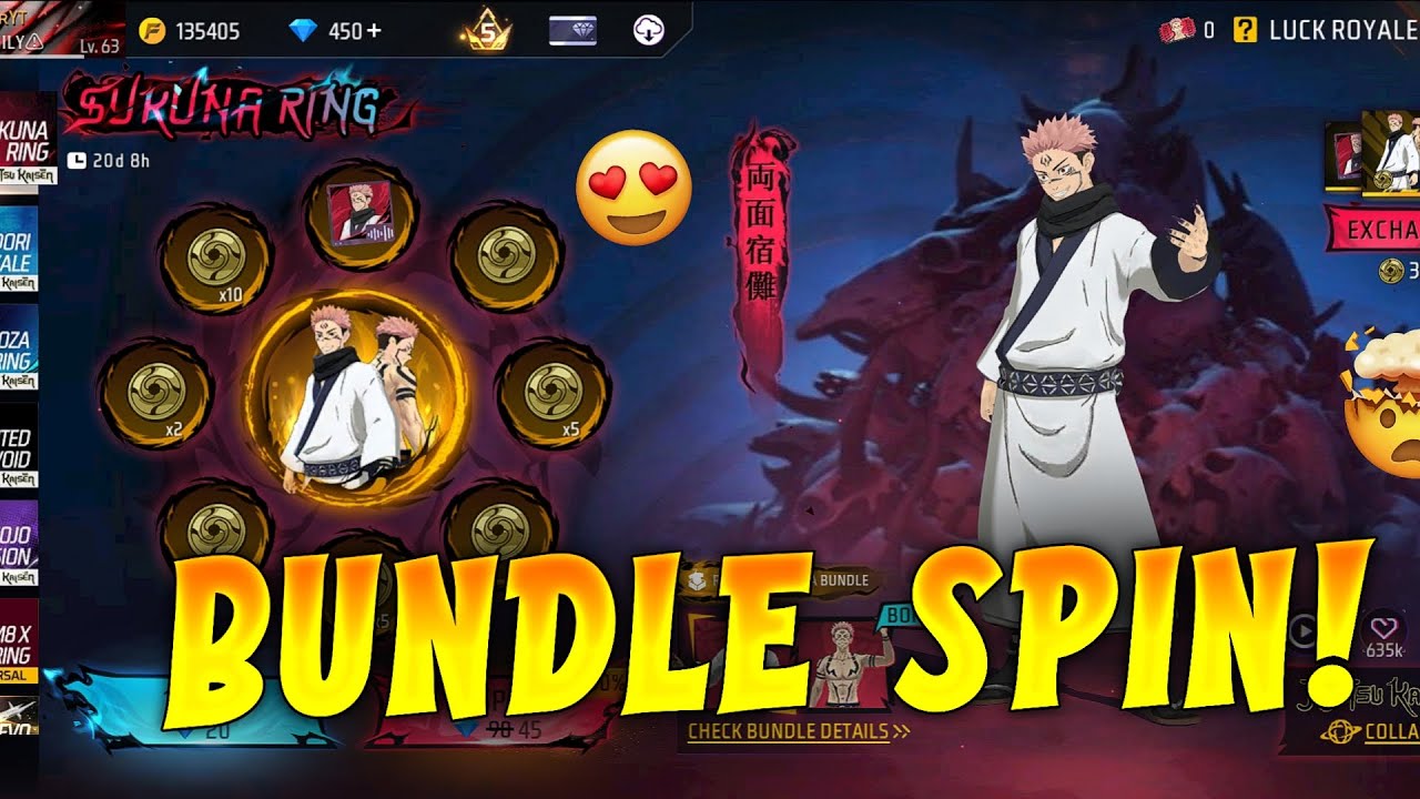 Sukuna Bundle 10 Card's Spin Trick FF || Sukuna Ring Event Spin Trick Free Fire | FF New Events #ff 
