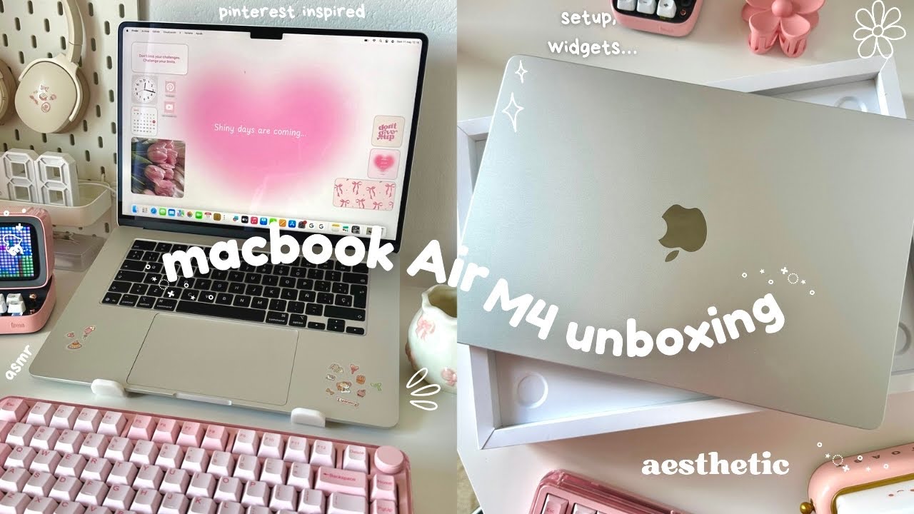 &deg;.𐙚⋆Unboxing MacBook Air M4 💻🎀| Aesthetic Setup + cute widgets 🌷| decorating inspo🌼