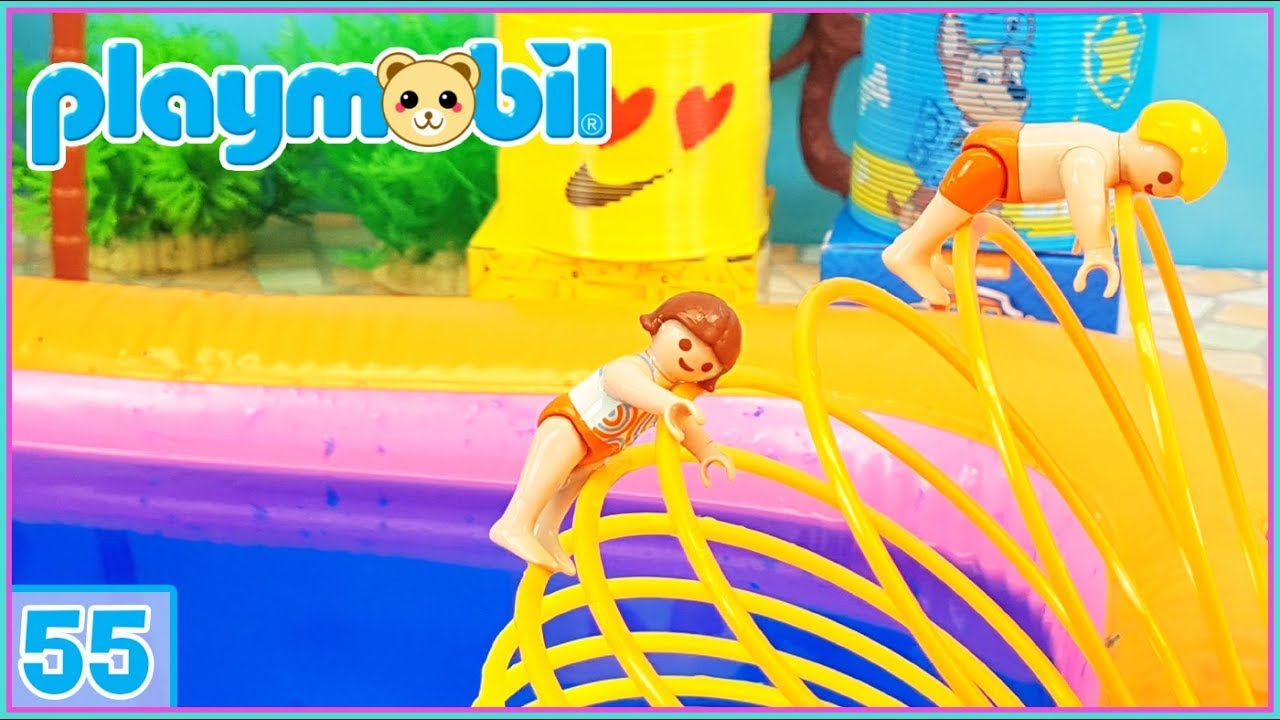 Playmobil 55 -  La competición de los muelles locos. Un slinky gigante en la piscina!!!