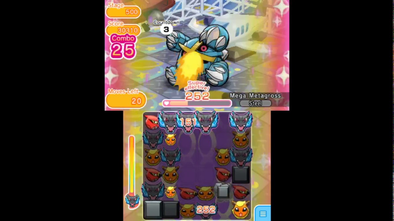 Pokemon Shuffle 3DS - Stage 500 Mega Metagross S Rank