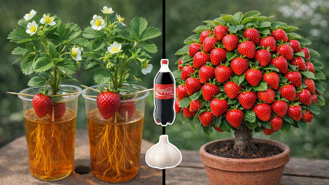 Strawberry Plant Grown from Fruit?! 🍓🔥 Coca-Cola & Garlic Shocked Me