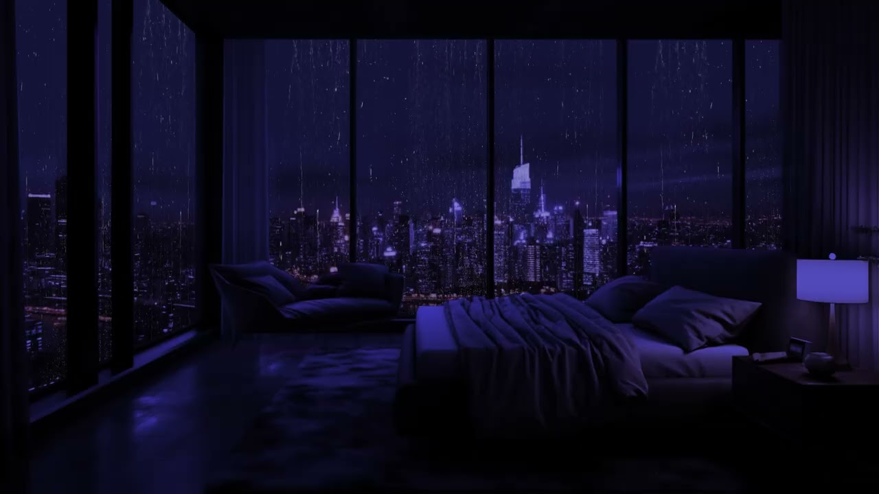 Entspannender Stadtregen: Dunkle Schlafzimmeratmosphäre für erholsamen Schlaf und Ruhe 🌧️