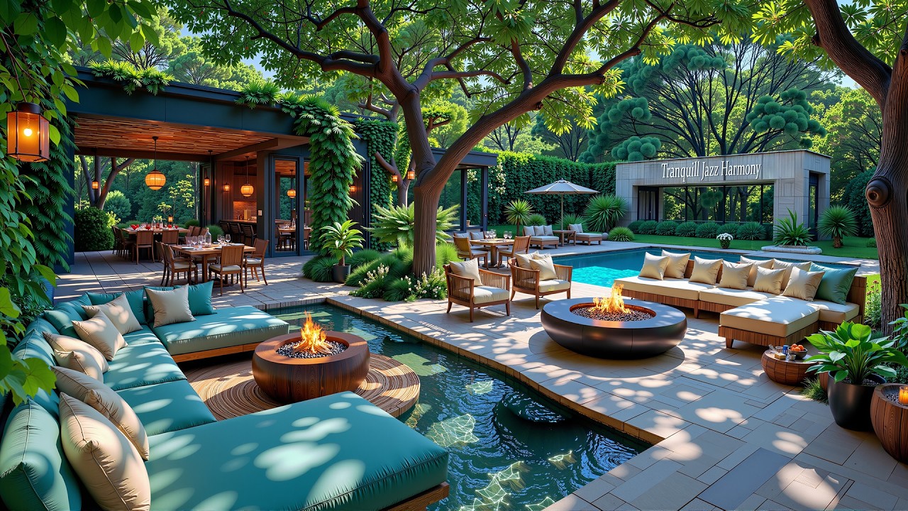 Relaxing Courtyard With Gentle Jazz | Peaceful Morning Garden & Smooth Jazz Melodies To Study, Work