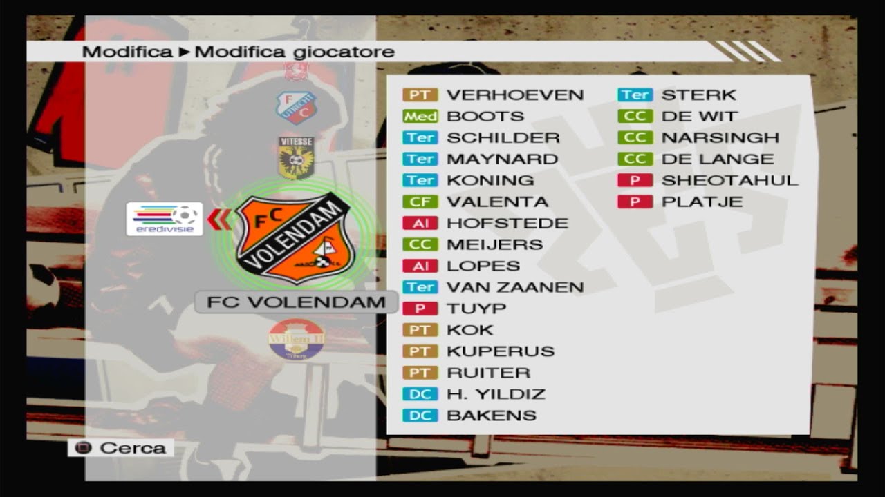 statistiche dei giocatori del volendam su pro evolution soccer 2009
