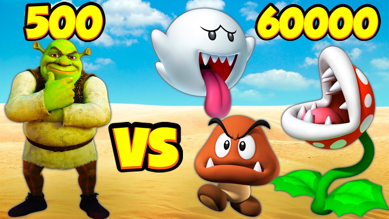 500 Shrek vs 20000 Boo, 20000 Piranha Plant and 20000 Goomba! Ultimate Epic Battle Simulator