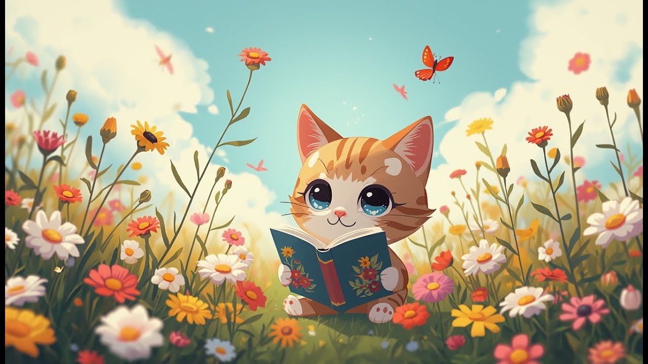 A Small Cat Reading Near the Wildflowers. | Floral Chill Lo-fi