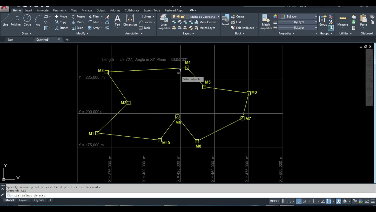Azimute, distância e coordenadas no AutoCAD