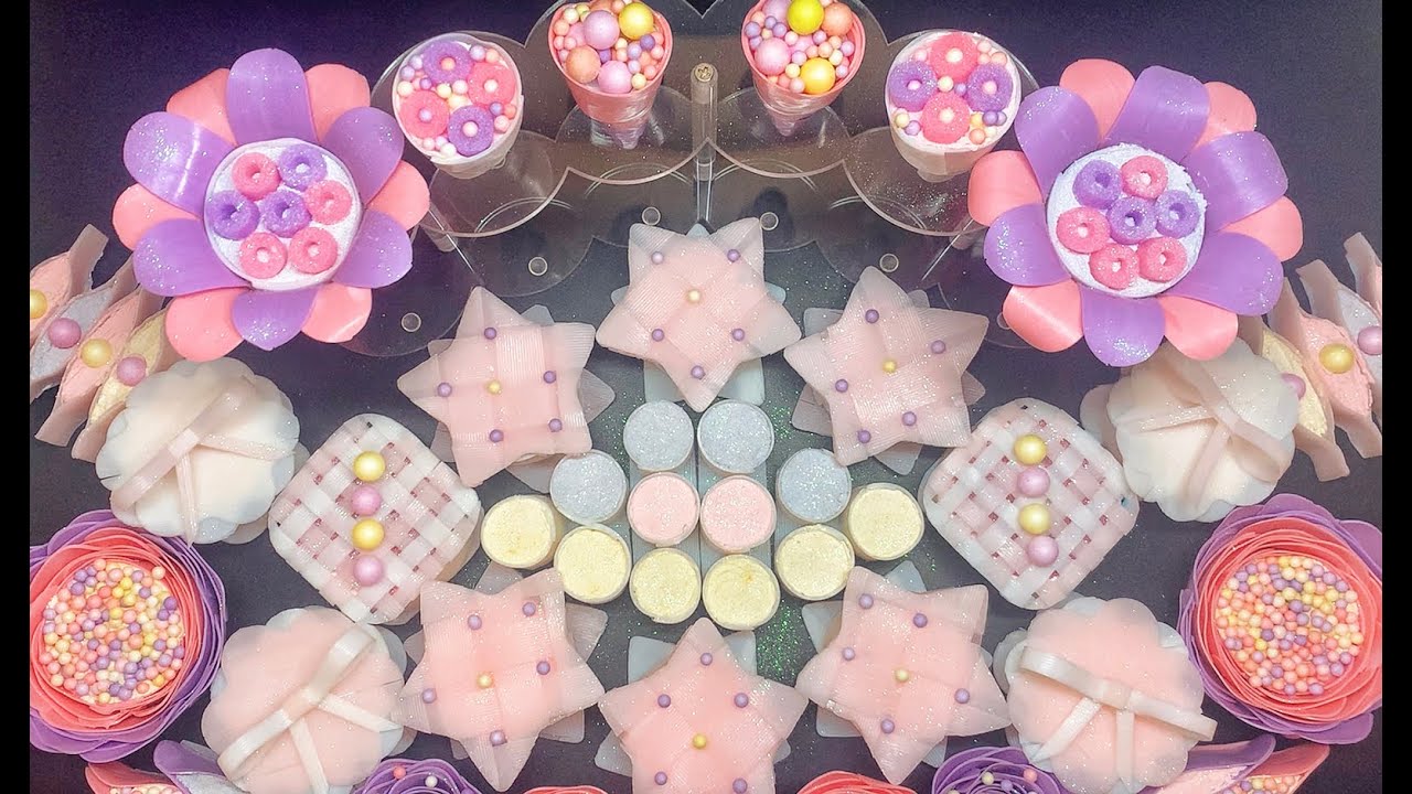 💖ASMR SOAP💜Crushing soap flowers🌸🌟Soap boxes with starch💜🌟Pink💗&Purple💜