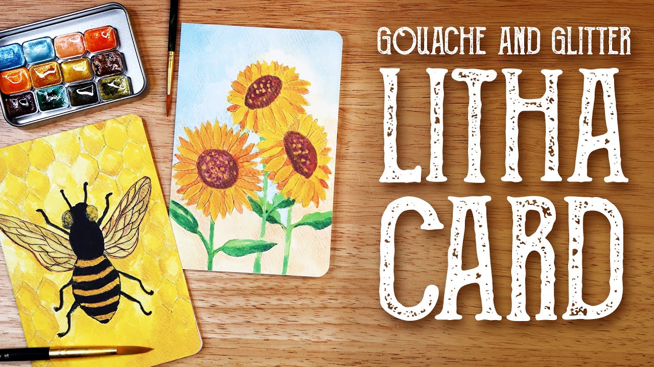 Litha Greeting Card, Gouache & Glitter Sunflowers and Honey Bee, Magical Crafting, Wheel of the Year