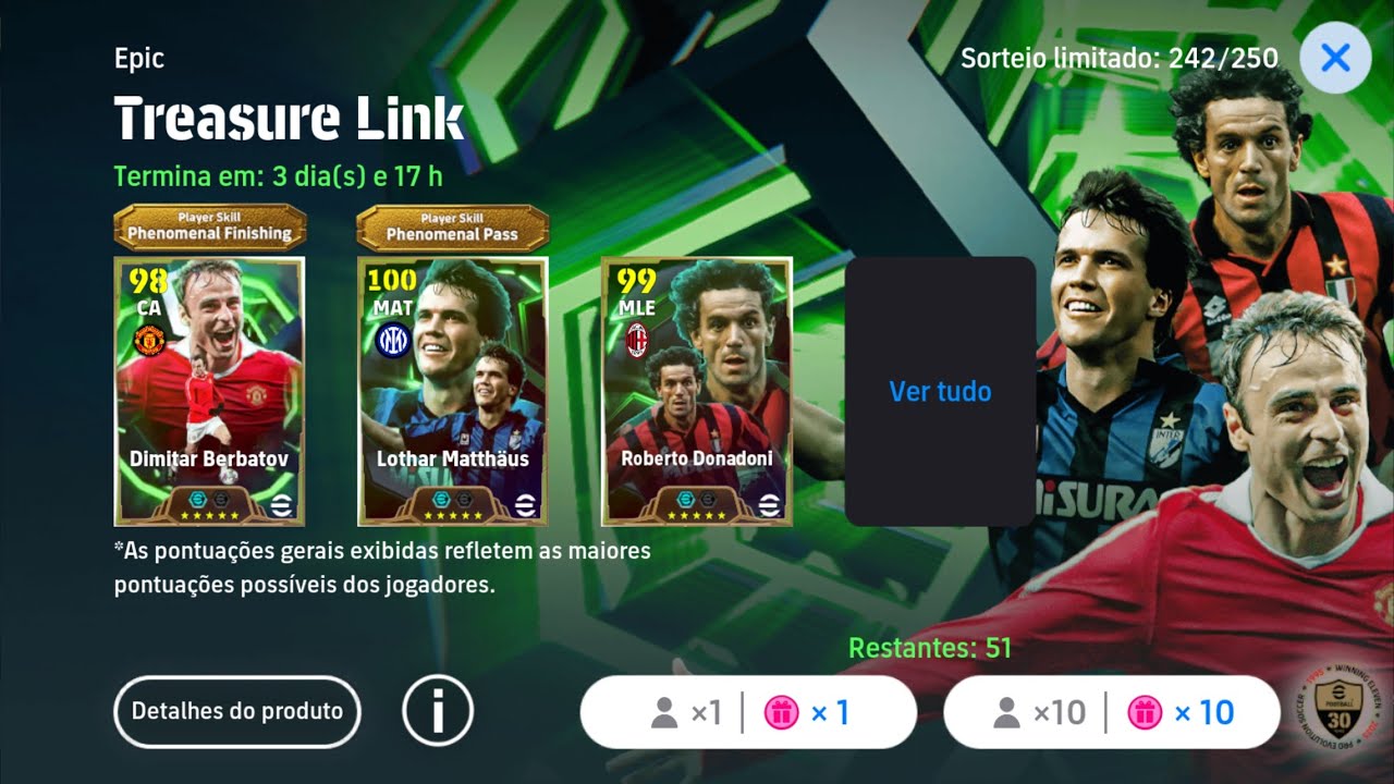 51 giros grátis na box de épicos no eFootball mobile