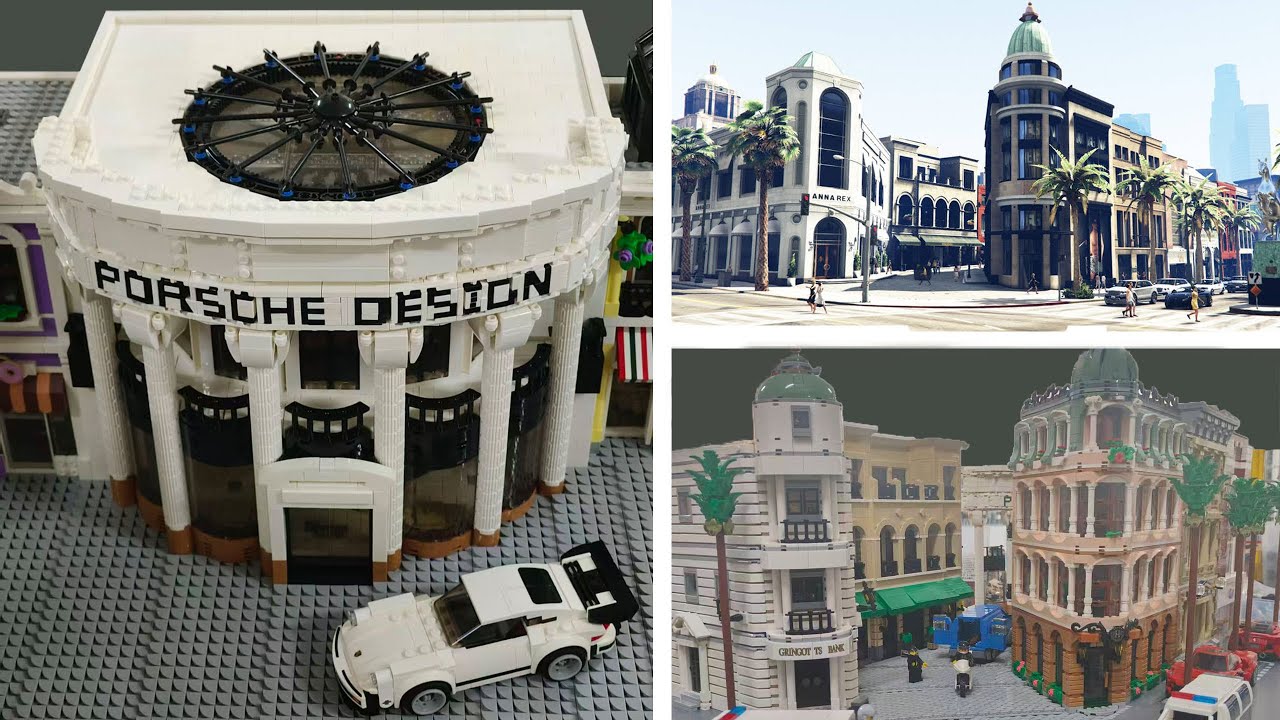 LEGO Modular MOC: Jewelry Store and Shopping Street from GTA5 Los Santos or Rodeo Drive, Los Angeles