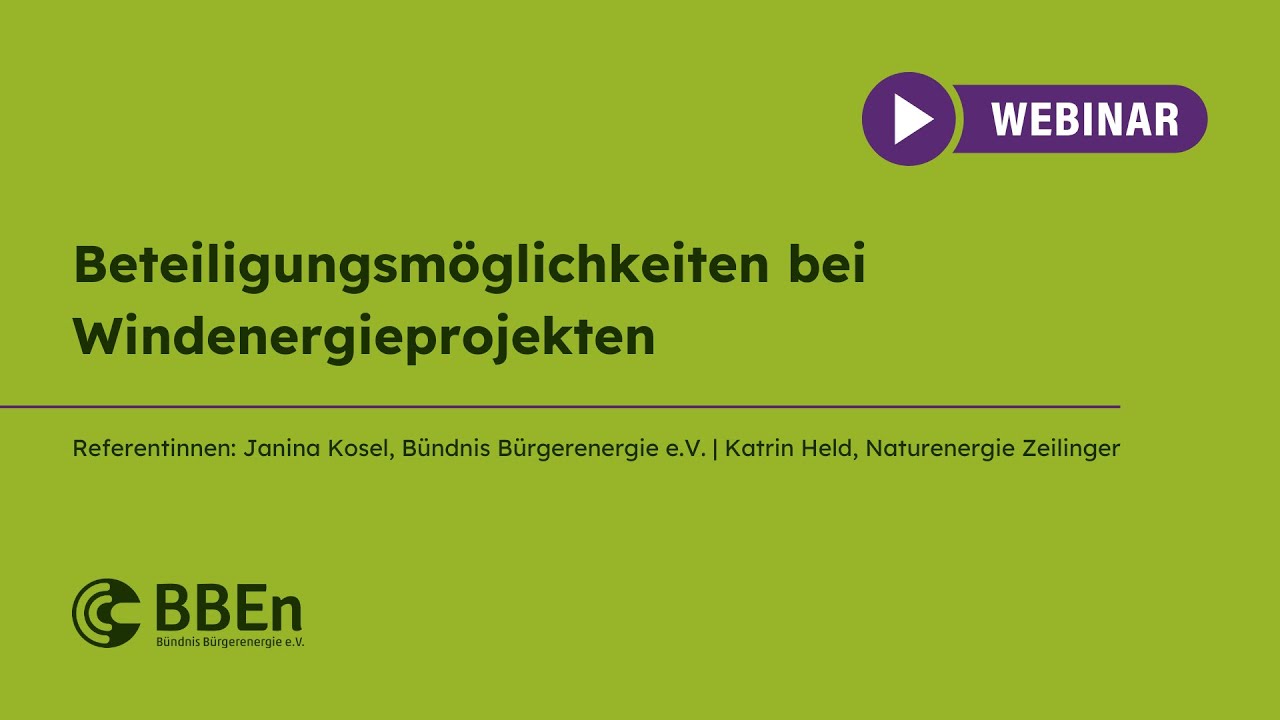 Webinar Beteiligungsmöglichkeiten bei Windenergieprojekten