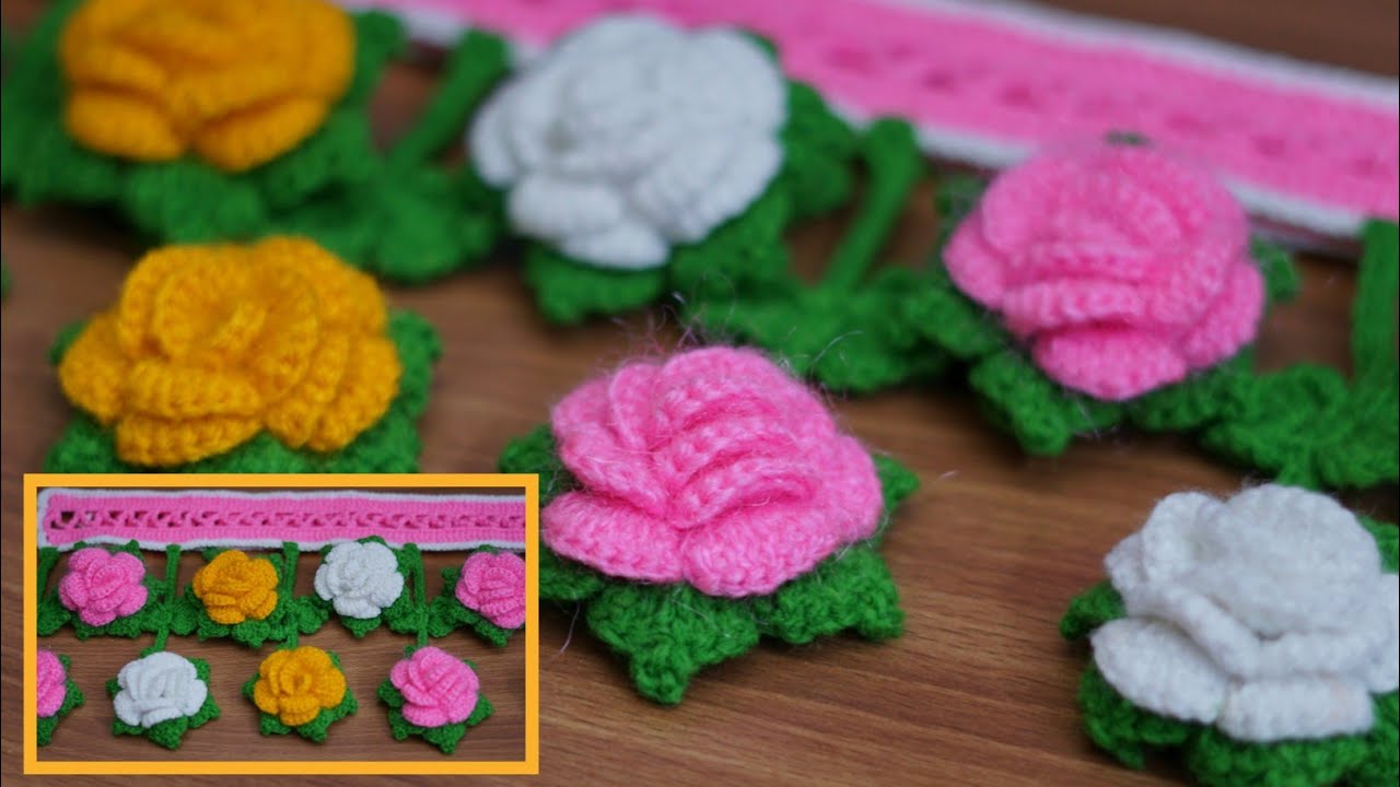 Simple Rose flower Toran design #Knitting pattern for door decoration #crochet toran with patti
