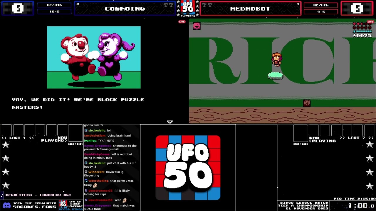 UFO 50 Bingo League Playoffs - 21 Nov 2025 - Cosmoing vs RedRobot