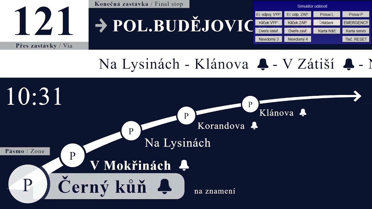 MYPOL DPP 106--) NADRAŽI BRANIK (S) --) 121 POLIKLINIKA BUDĚJOVICKA (C) --) 134 PODOLSKA VODARNA