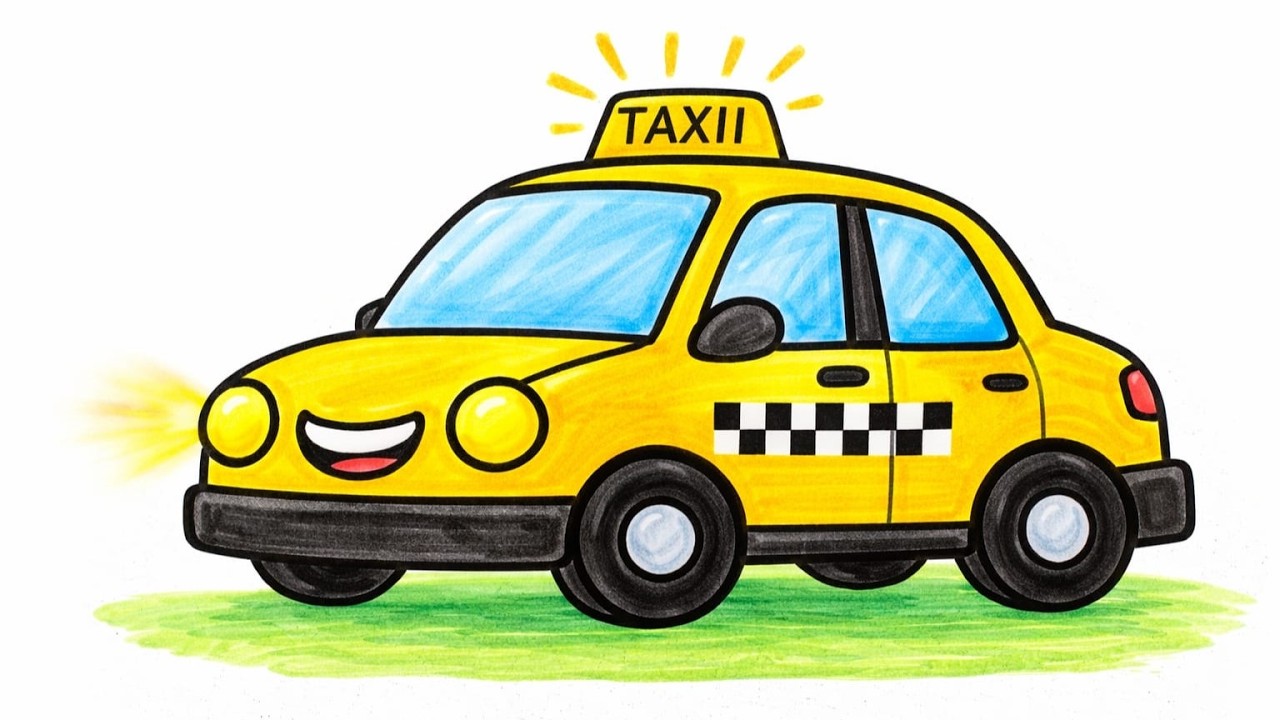 ​🚕 Easy Taxi Drawing for Kids | Drawing, and Coloring for Kids | Toddler Art Learning Video🖌️🎨