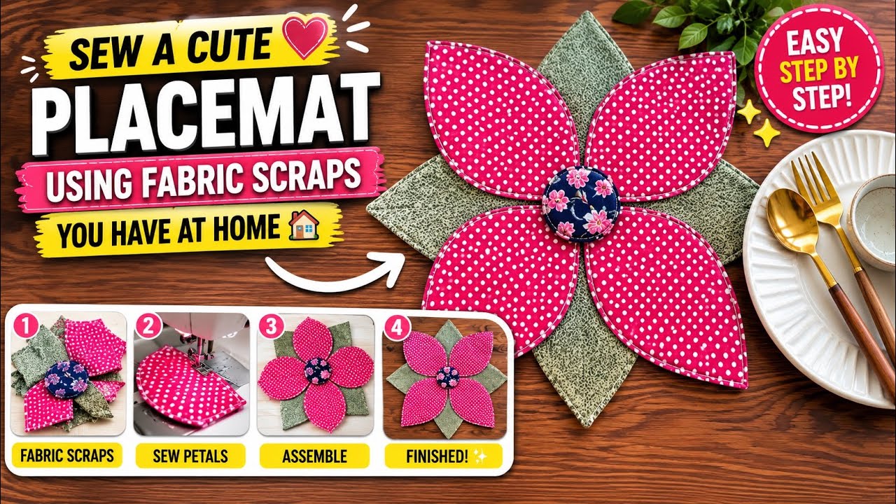 Sew a cute placemat using fabric scraps you have at home.