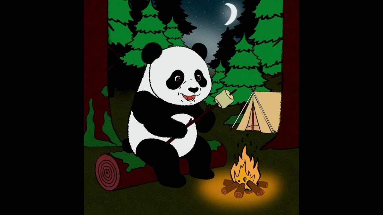 Panda camping under the stars. Roasting a marshmallow and an open fire #ASMR #relaxing 