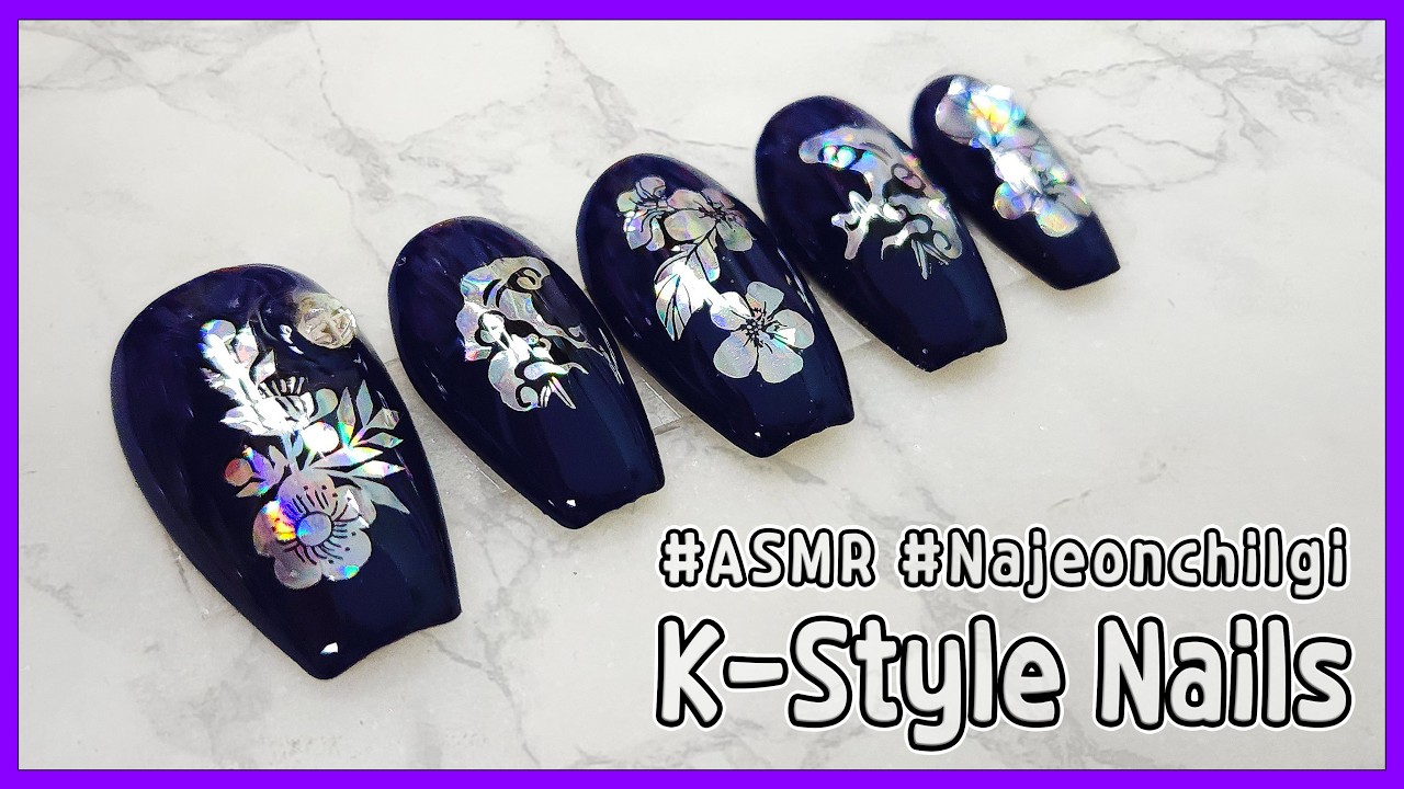 [K-Style nails] Mother of pearl nails, Shell Flake Nails, #Najeonchilgi #자개네일 #나전칠기