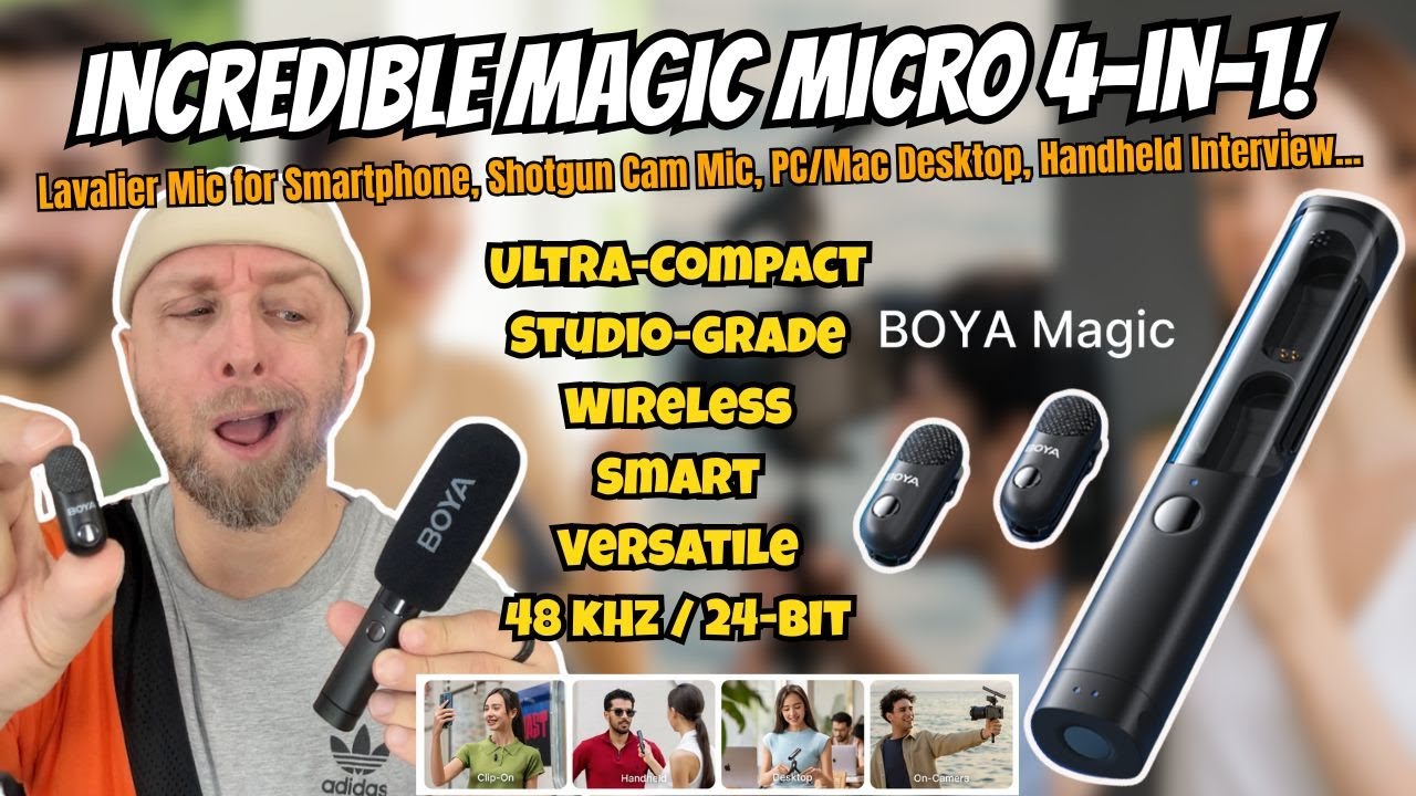 Boya Magic: 4 in 1 Wireless Lavalier Mic for iPhone, Android, PC, Camera with Studio Sound & AI Nois