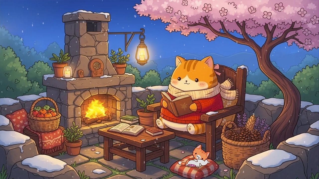 Spring Winter Garden 🌸🔥 Cozy Lofi Beats for Deep Sleep, Reading & Fireplace Ambience