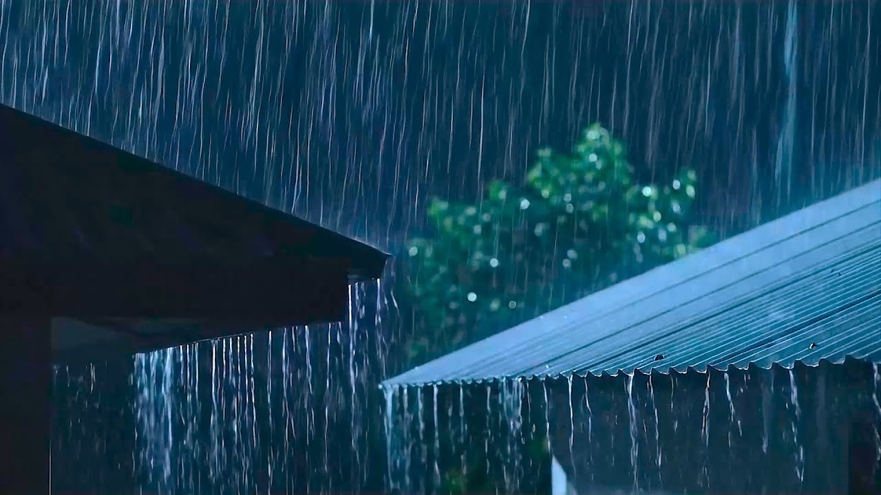 Sleep Peacefully with Heavy Rain on an Abandoned Cottage Roof at Night