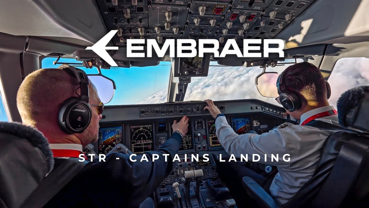 STUTTGART | EMBRAER 195 COCKPIT LANDING - CAPTAINS LANDING