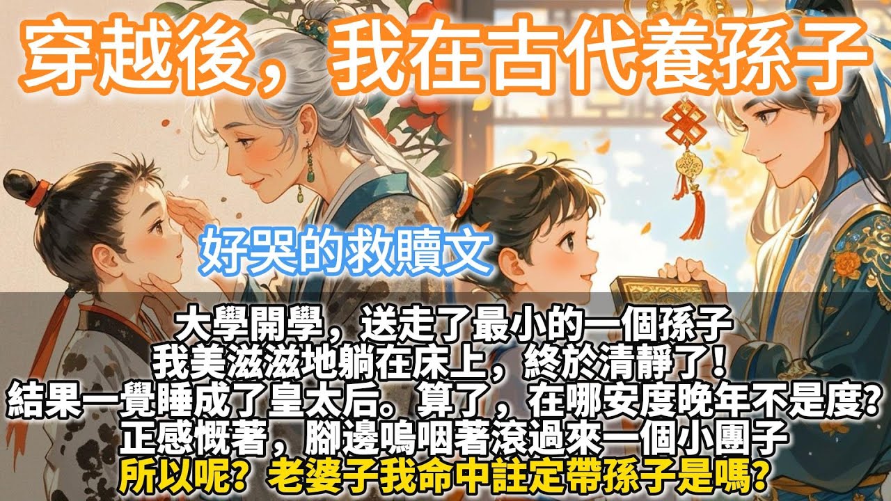 完結好想哭溫馨親情文：穿越後，我在古代養孫子。大學開學，送走了最小的一個孫子。我美滋滋地躺在床上，終於清靜了！結果一覺睡成了皇太后。算了，在哪安度晚年不是度？正感慨著，腳邊嗚咽著滾過來一個小團子。