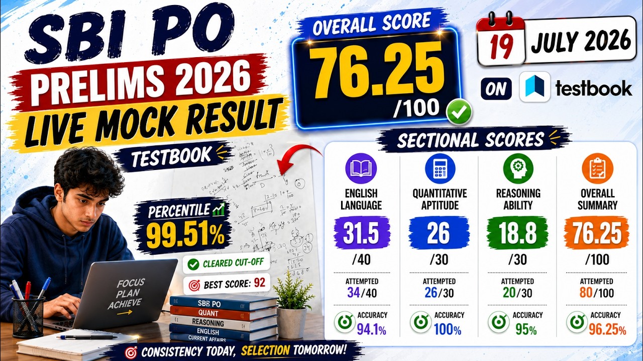 76,25/100 |Пробный онлайн-тест SBI PO Prelims| Testbook |19 июля 2026 г.//