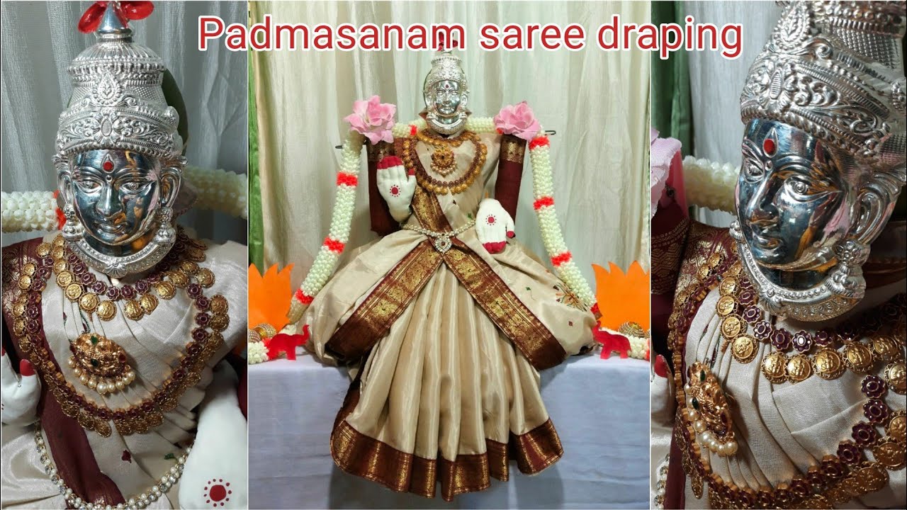 Padmasanam saree draping for varamahalakshmi || Varamahalaksmi decoration ||