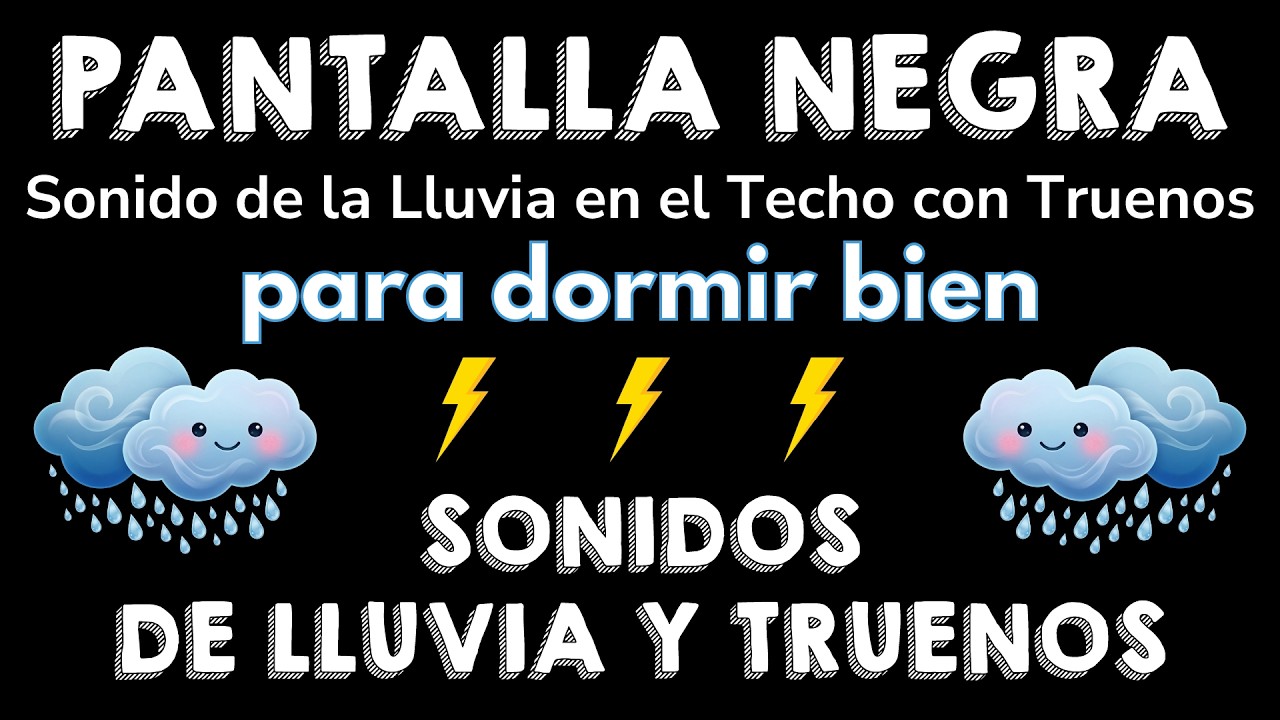 Sonidos de Lluvia y Truenos en el Techo 💧 Relájate, Concéntrate y Meditación 🌛 Pantalla Negra