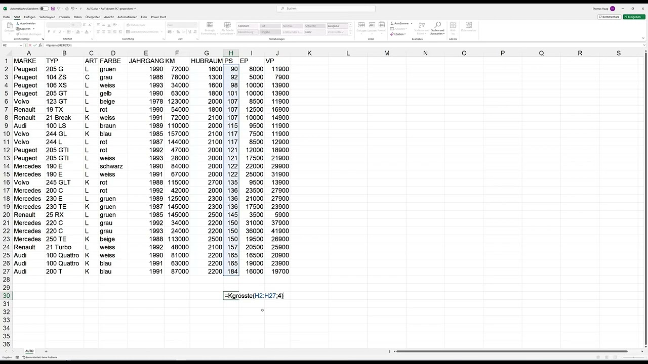 Excel: KGr&ouml;sste /  KKleinste