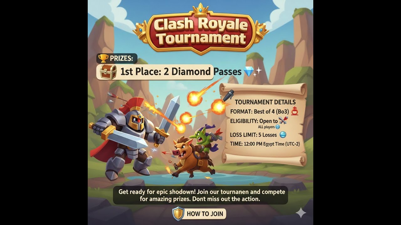 طولة Clash Royale على 2 دايموند باس: الفائز يتأهل للبطولة على 100 دولار!