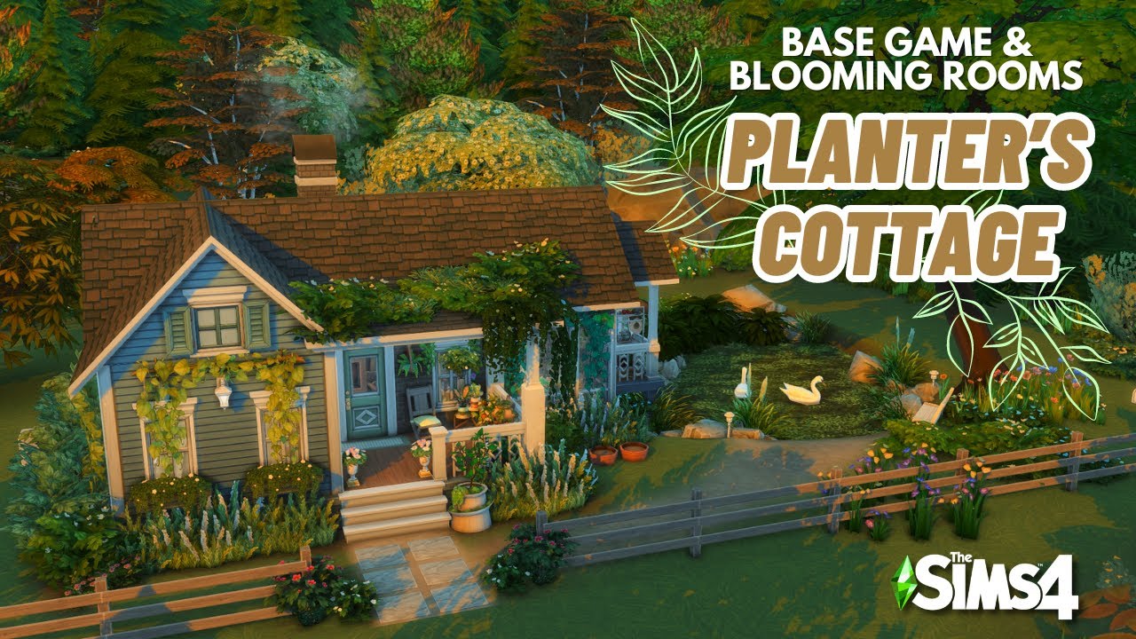 Sims 4 Base Game & Blooming Rooms Kit | No CC Speed Build | Tiny Cottage with Pond for Planter Sim
