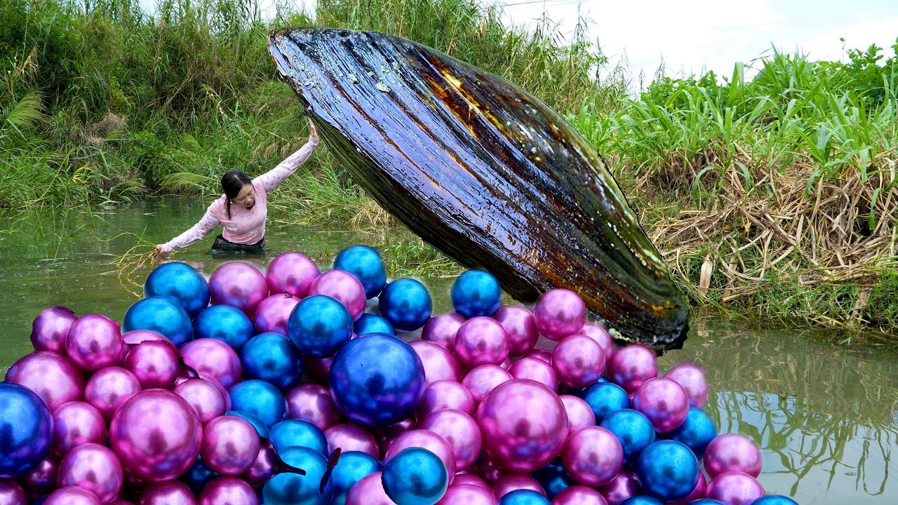 🎁Pry open the wild giant clam, which is pregnant with blue and pink pearls, dazzling and charming