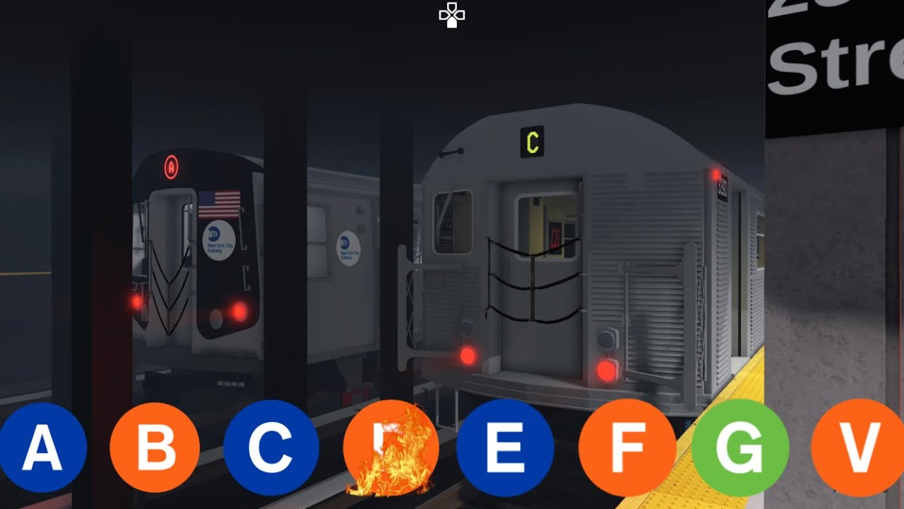 Roblox Basic City Subway - IND Railfanning @ 28 Street (A), (B), (C), (D), (E), (F}, (G), (V)